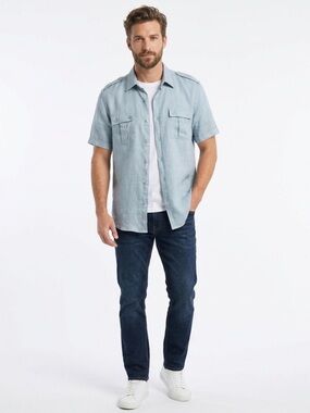 Ryan Seacrest Distinction Men's Linen Button Up Short Sleeve Shirt Medium